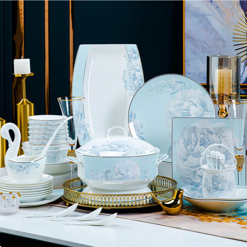 韵锦景德镇高档碗具套装餐具整套盘子碗筷套装新结婚乔迁礼物